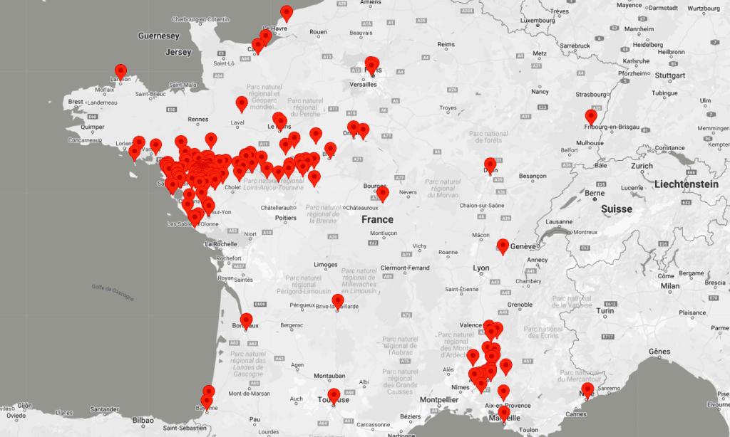 Carte des distributeurs des produits Distiloire